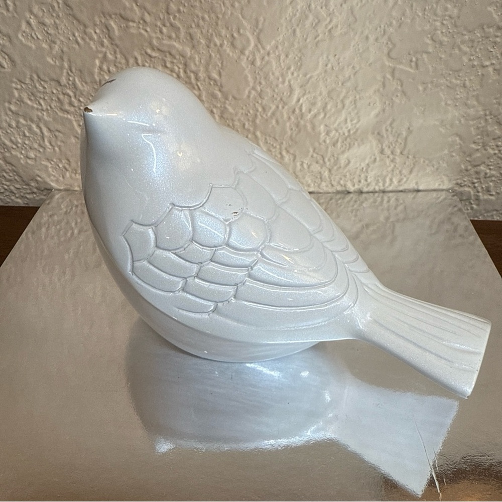 Solid Brass Pearl White Songbird Bird Keepsake Paperweight Cremation Urn